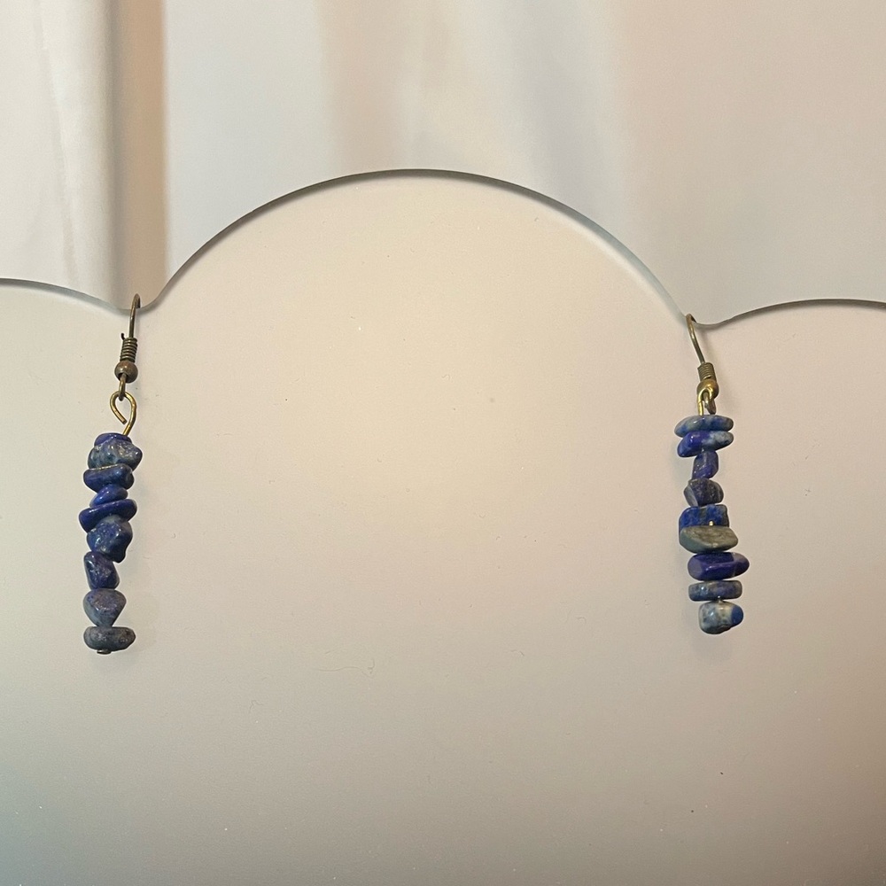 Lapis Lazuli Chip Dangle Pierced Earrings